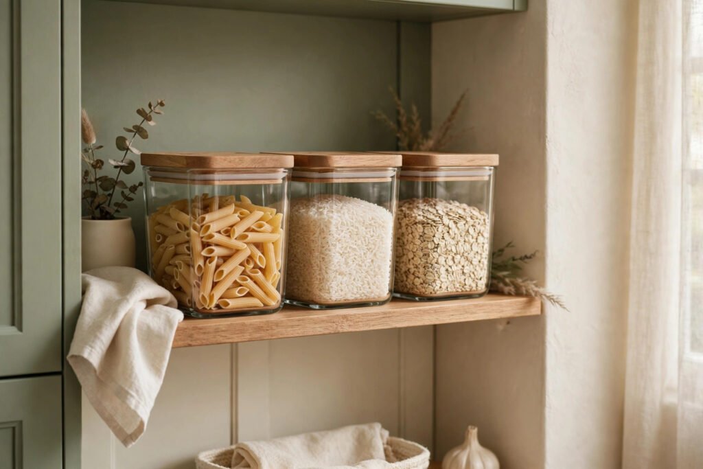 airtight containers in a small pantry