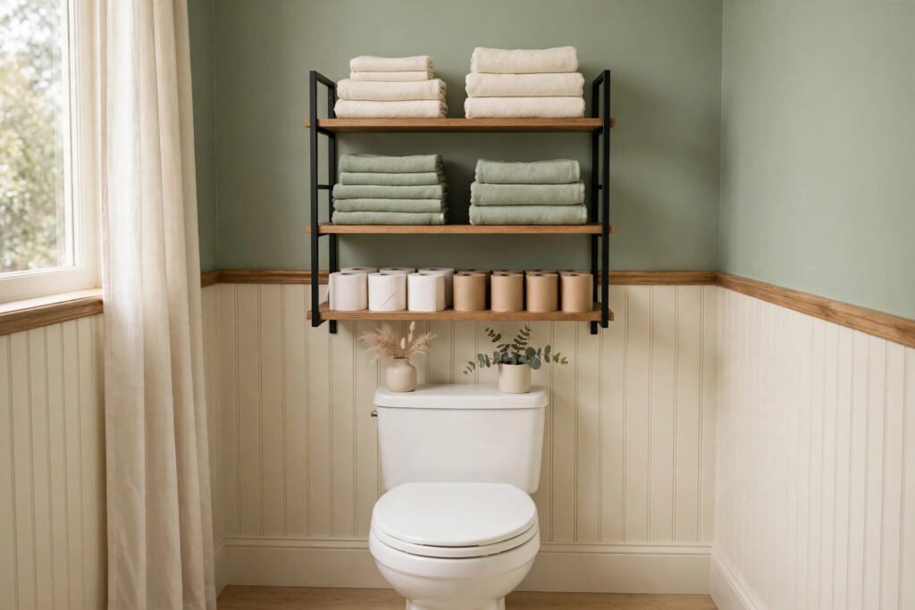 a 3-tier rack using the space above a toilet